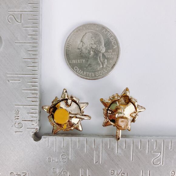 Vintage Aqua Blue Rhinestone Mid Century Atomic Starburst Screw Back Earrings - Picture 11 of 12